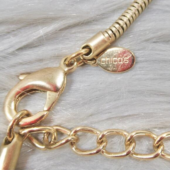 CHICO’S Gabby Pendant Necklace Gold Looped Long Snakechain Tassel - Picture 6 of 9